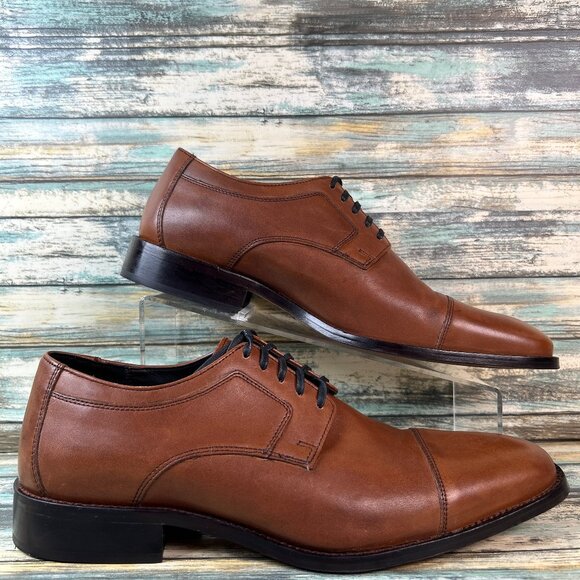Johnston & Murphy Oxford Novick Dress Shoe 9.5 Brown Calfskin Leather Cap Toe - Picture 1 of 10